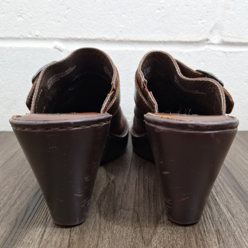 Born Women's Size 7M Brown Leather Wedge Clogs Buckle Slip On Mules W61738 38EU - Picture 4 of 8